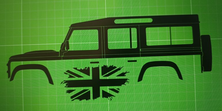 T-Shirt mit Land Rover Defender 110 und UK Flagge