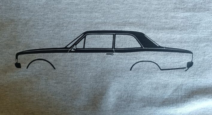 Opel Rekord C Limo 2-türig graues T-Shirt mit der Silhouette eines Opel Rekord C als 2-Türige Limo