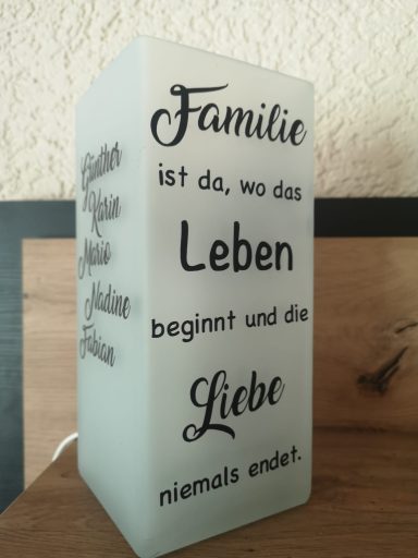 Kleine Lampe mit Aufdruck für Familiengeschenk