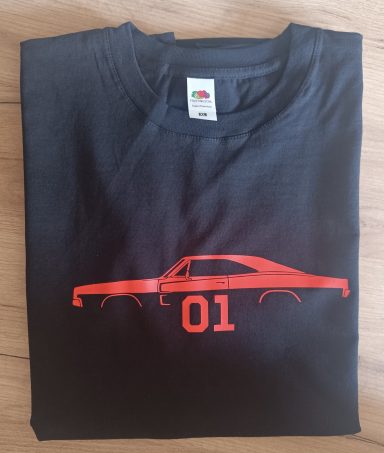 T-Shirt mit oranger Silhouette des Filmauto General Lee