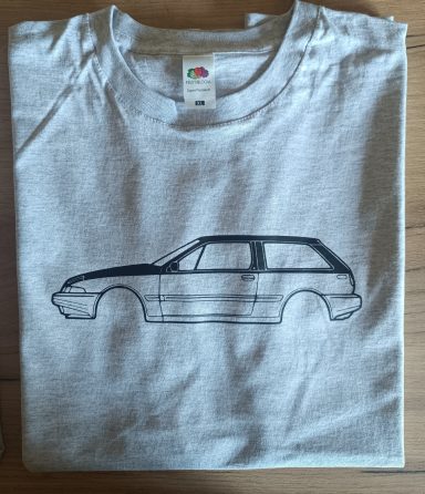 graues T-Shirt mit der Silhouette eines Volvo ES 480 Turbo