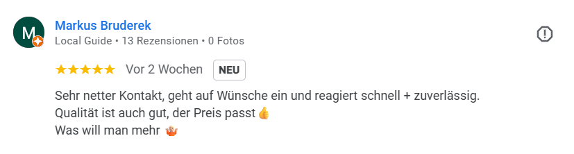 Bewertung Holzbike Auszug aus unseren Google Bewertungen