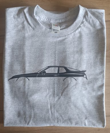 graues T-Shirt mit Silhouette eines Porsche 968