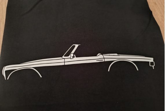schwarzes T-Shirt mit Silhouette eines Triumph TR6