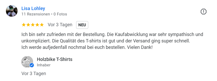 Bewertung Holzbike Auszug aus unseren Google Bewertungen