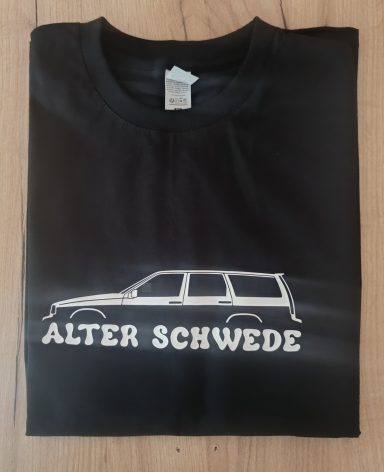 schwarzes T-Shirt mit Silhouette eines Volvo 850