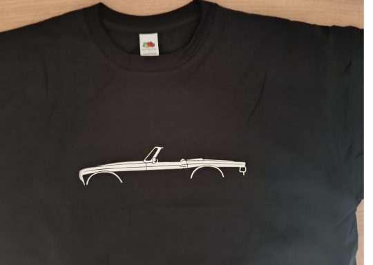 schwarzes T-Shirt mit Silhouette eines Triumph TR6