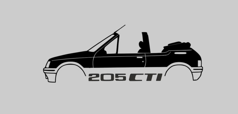 T-Shirt mit Silhouette eines Peugeot 205 CTI Cabrio