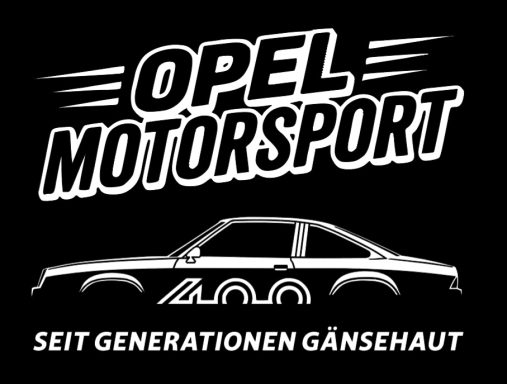 Logo von Opel Motorsport mit dem Slogan "Seit Generationen Gänsehaut".