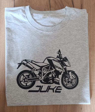 graues T-Shirt mit Silhouette einer KTM Super Duke 990