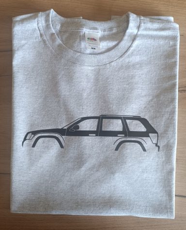 graues T-Shirt mit Silhouette eines Jeep Grand Cherokee Typ WK