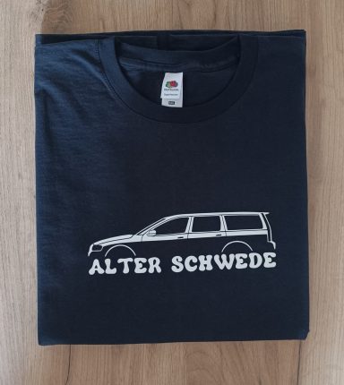schwarzes T-Shirt mit Silhouette eines Volvo V70 II