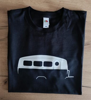 Schwarzes T-Shirt mit Oldtimer Wohnwagen Westfalia 400-2