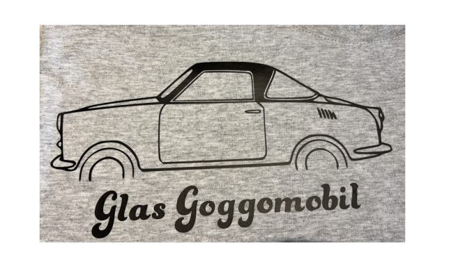 graues T-Shirt mit der Silhouette eines Glas Goggomobil Coupe
