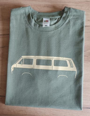 olivgrünes T-Shirt mit VW T3 Fensterbus