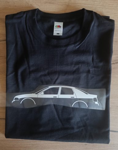 schwarzes T-Shirt mit Silhouette eines Audi A4 B5