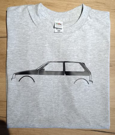 graues T-Shirt mit Silhouette eines Fiat Uno turbo