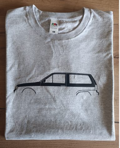 graues T-Shirt mit Silhouette eines VW Polo mk2 Steilheck