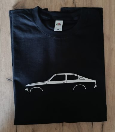 schwarzes T-Shirt mit Silhouette eines Opel Kadett CQP
