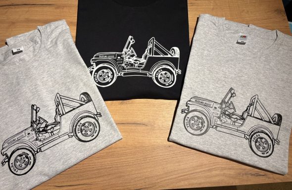 3 T-Shirts mit Silhouette des Suzuki LJ80 Offroad