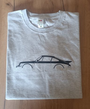 graues T-Shirt mit Silhouette eines Porsche 911 turbo 930