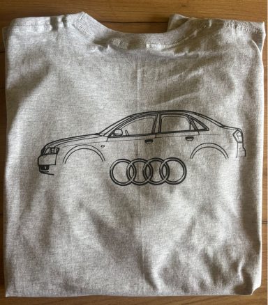 graues T-Shirt mit Silhouette einer Audi A4 B6 Limousine