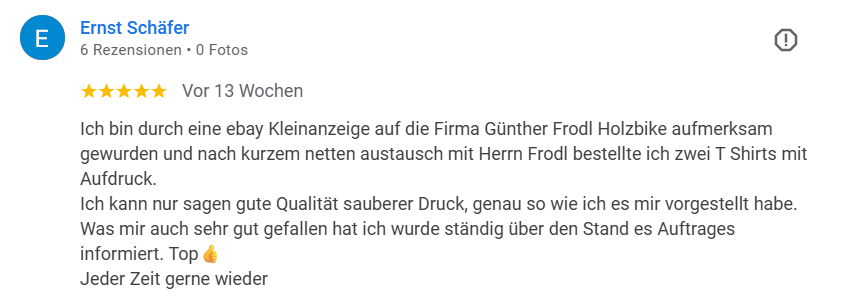 Bewertung Holzbike Auszug aus unseren Google Bewertungen