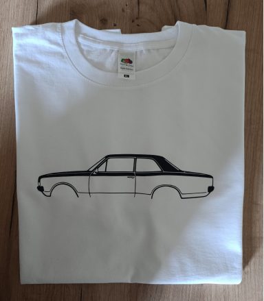 Opel Rekord C Limo 2-türig weißes T-Shirt mit der Silhouette eines Opel Rekord C als 2-Türige Limo