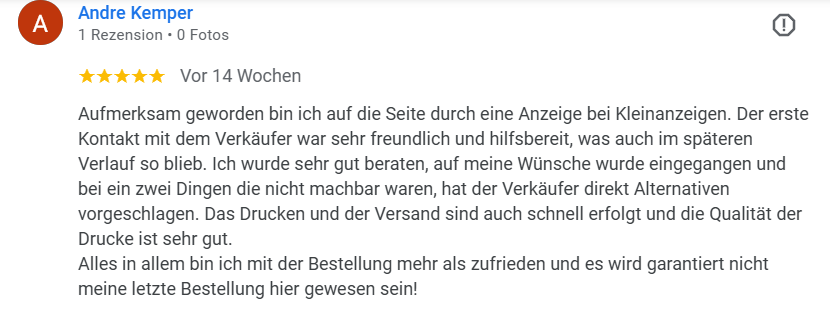 Bewertung Holzbike Auszug aus unseren Google Bewertungen