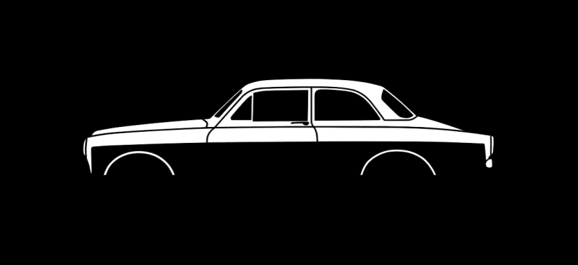 schwarzes T-Shirt mit Silhouette eines Volvo Amazon
