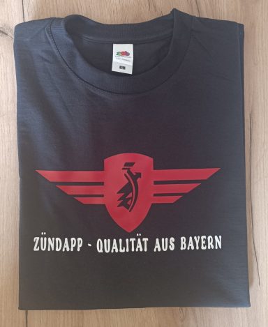schwarzes T-Shirt mit Zündapp-Logo und Schriftzug