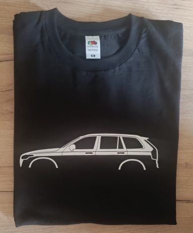 schwarzes T-Shirt mit Silhouette eines Volvo XC90 2. Gen.