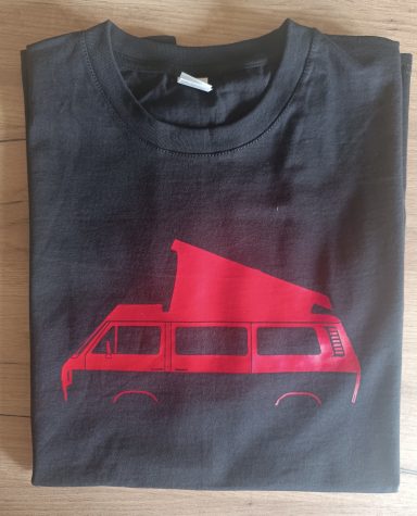 schwarzes T-Shirt mit VW T3 Westfalia Camping Aufstelldach