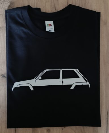 schwarzes T-Shirt mit Silhouette eine Renault R5 GT turbo