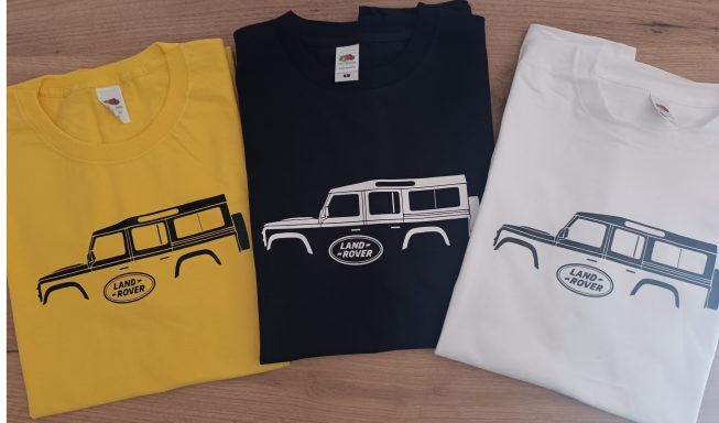 Drei T-Shirts mit Land Rover Defender 110 Silhouette
