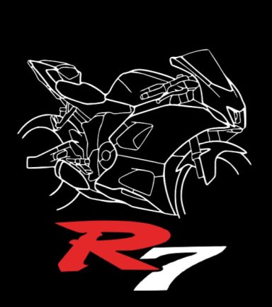 schwarzes T-Shirt mit Silhouette einer Yamaha R7