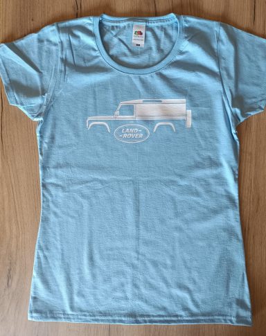 hellblaues Damen Shirt mit Land Rover Defender 110