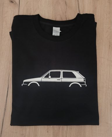 schwarzes T-Shirt mit Silhouette eines VW Golf 2 GTI