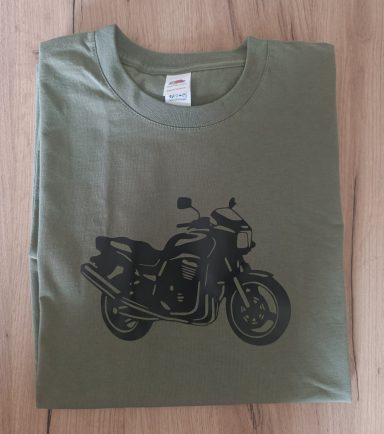 olivgrünes T-Shirt mit Silhouette einer Kawasaki ZRX1200R