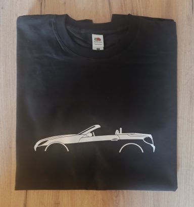 schwarzes T-Shirt mit Silhouette eines Mercedes Benz SLK R171
