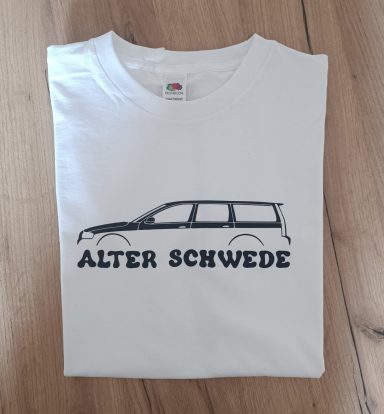 weißes T-Shirt mit Silhouette eines Volvo V70 II