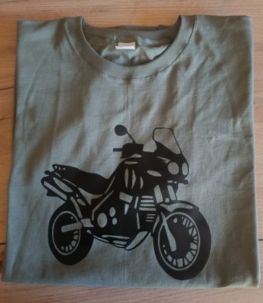olivgrünes T-Shirt mit Silhouette einer Triumph Tiger 955i