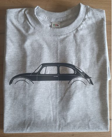 graues T-Shirt mit Silhouette eines VW Käfer 1303