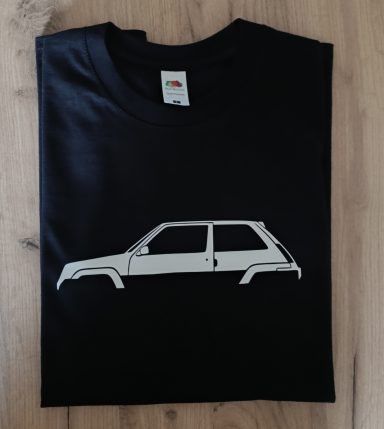 schwarzes T-Shirt mit Silhouette eine Renault R5 GT turbo